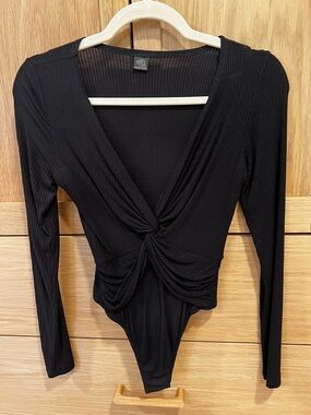 Only Hearts Tencel Knot Front Long Sleeve Bodysuit Black Small Contemporary